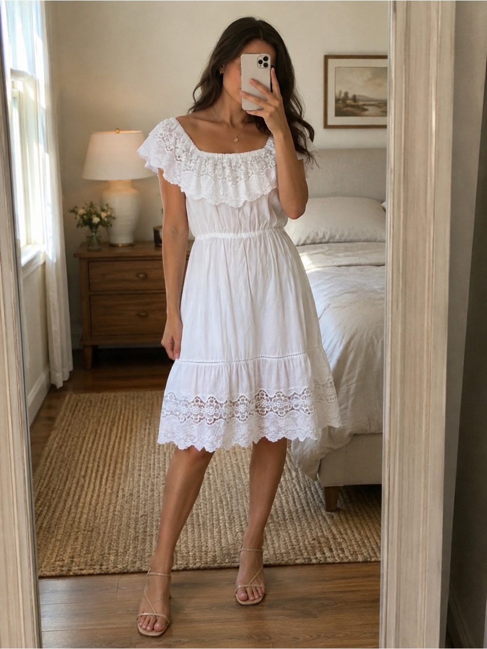 White cotton Embroidered dress, xs